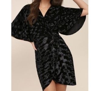 Lulu's Mesmerize on the Prize Velvet Wrap Mini Dress Black - XS - EUC